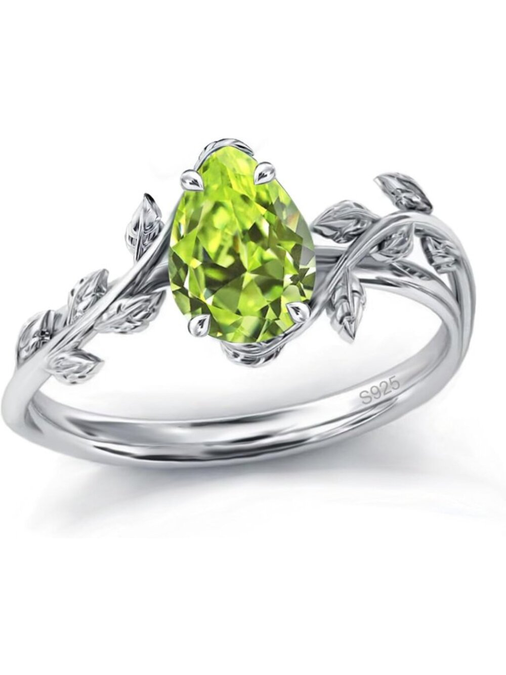 Natural Moss Agate & Opal Birthstone Ring in 925 Sterling Silver - Leaf Design